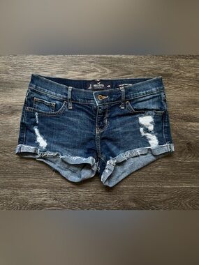 Hollister Dark Blue Distressed Low-Rise Denim Shorts